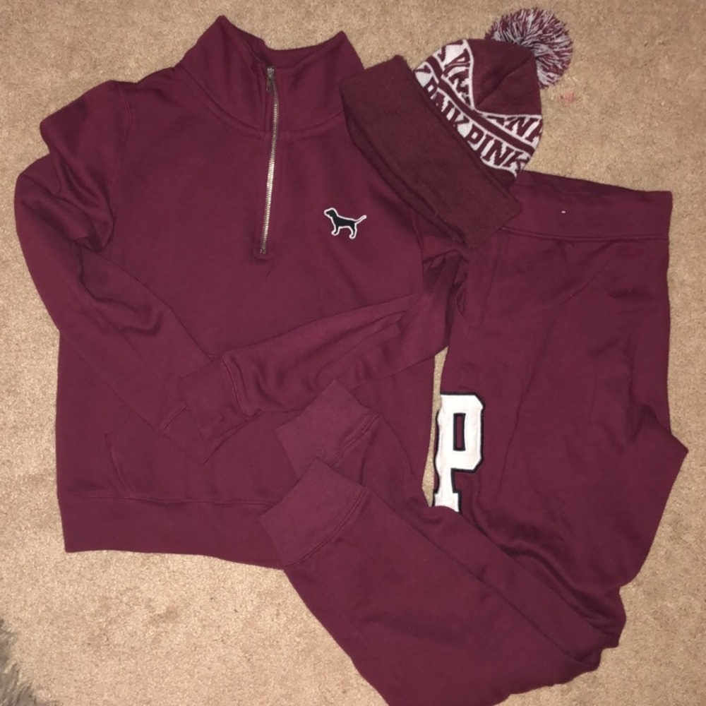 PINK Burgundy Tracksuit Set